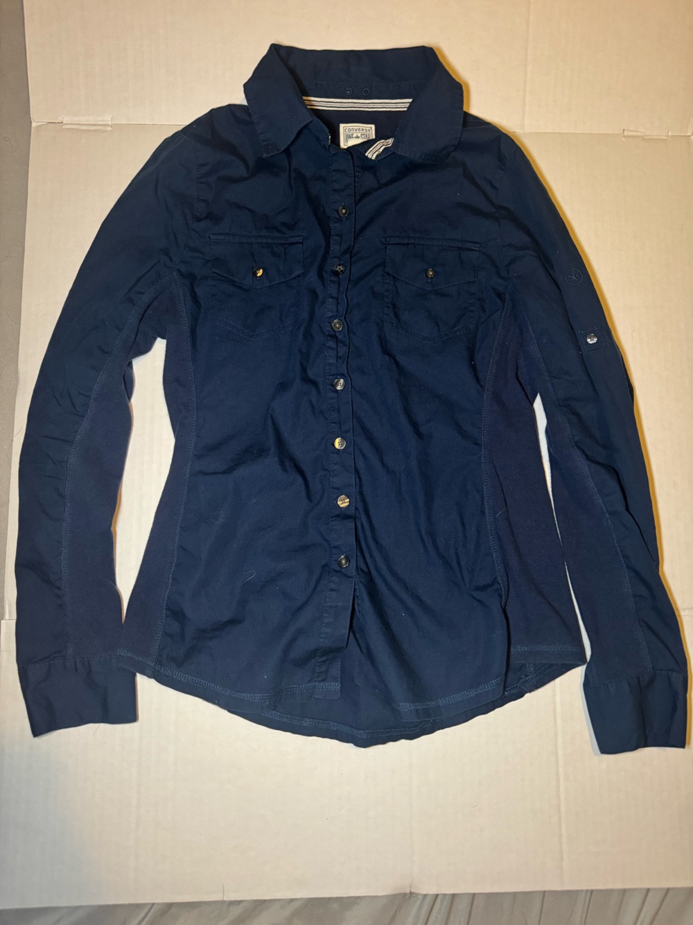 Converse One Star Navy Blue Roll Tab Utility Shirt M